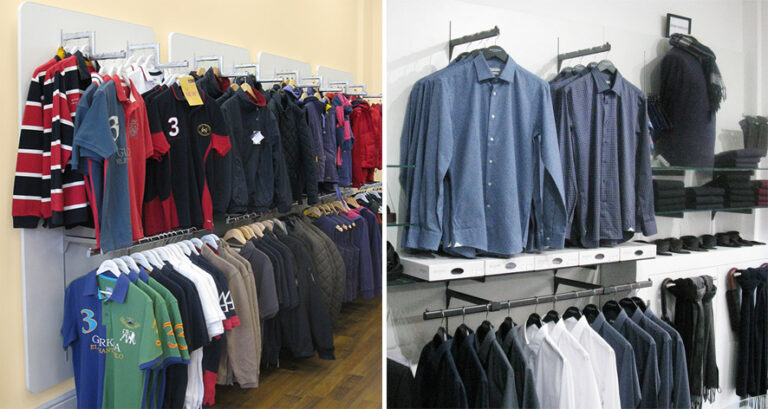 System3 aluminium slotted upright panel system for clothing